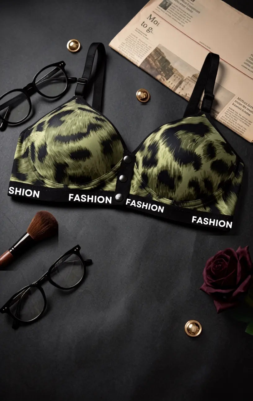 Shoppingwears Luxe Leopard Print Front Open Bra