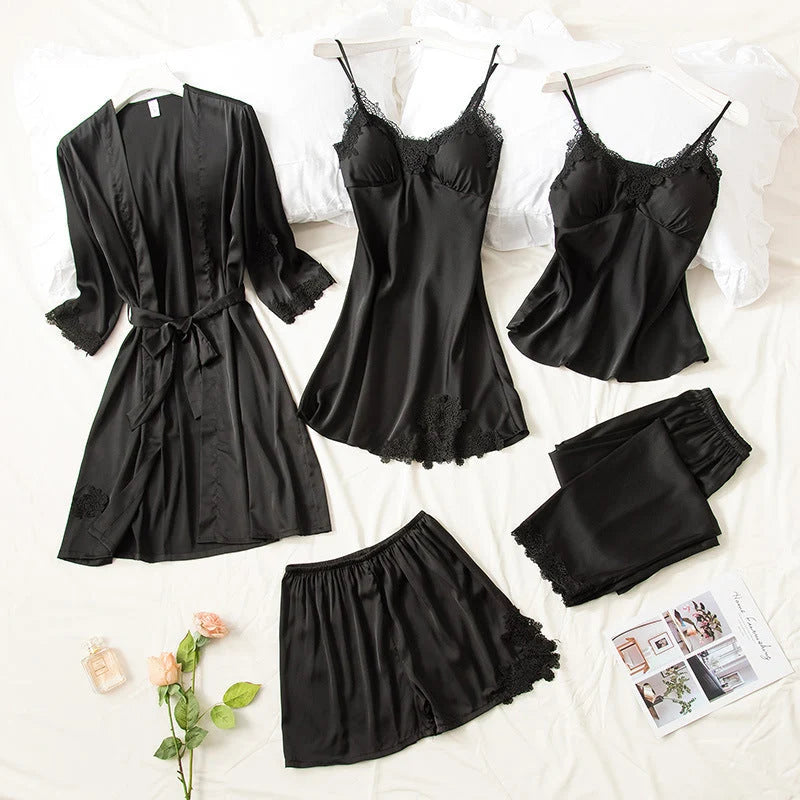 5 Piece Royal Bridal Silk Nightgown Set for Women in Pakistan