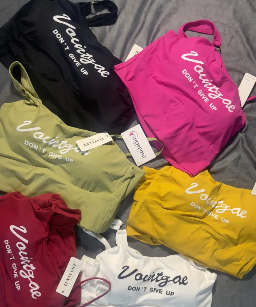 Front View of Women's Gym Set with Crop Top and Leggings