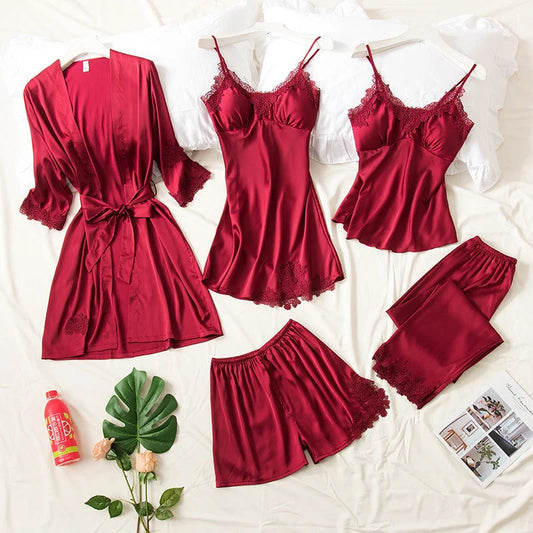 5 Piece Royal Bridal Silk Nightgown Set for Women in Pakistan