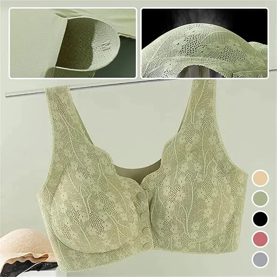 Front Button Bra for Women with Floral Lace Design