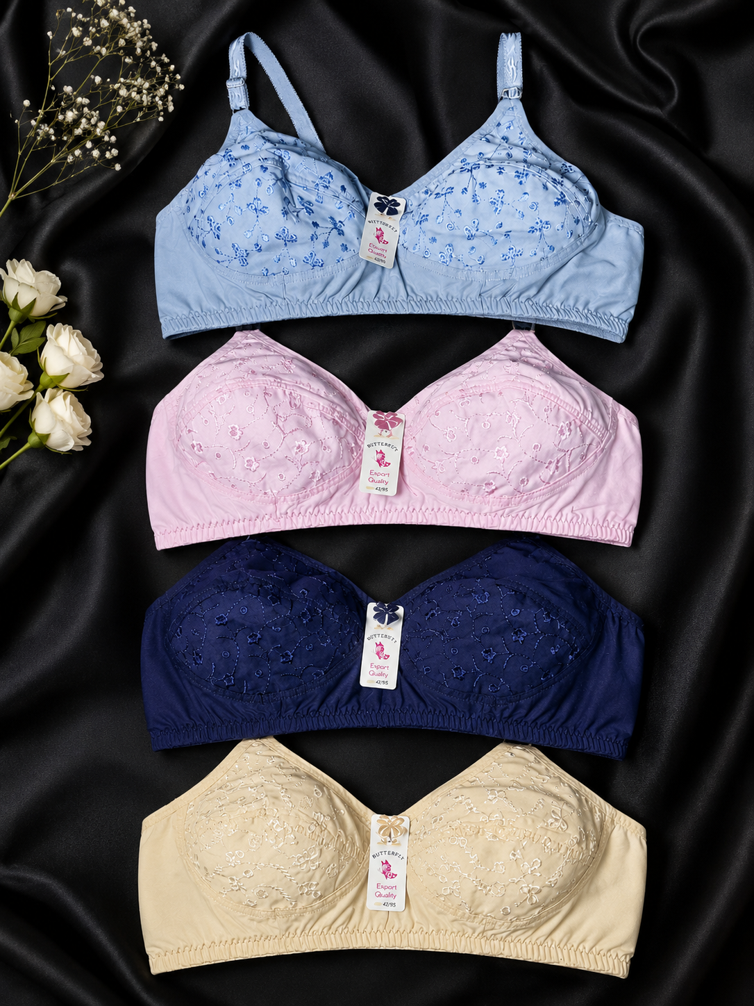 Butterfly Imported Quality Pure Cotton Embroidered Bra | Full Coverage
