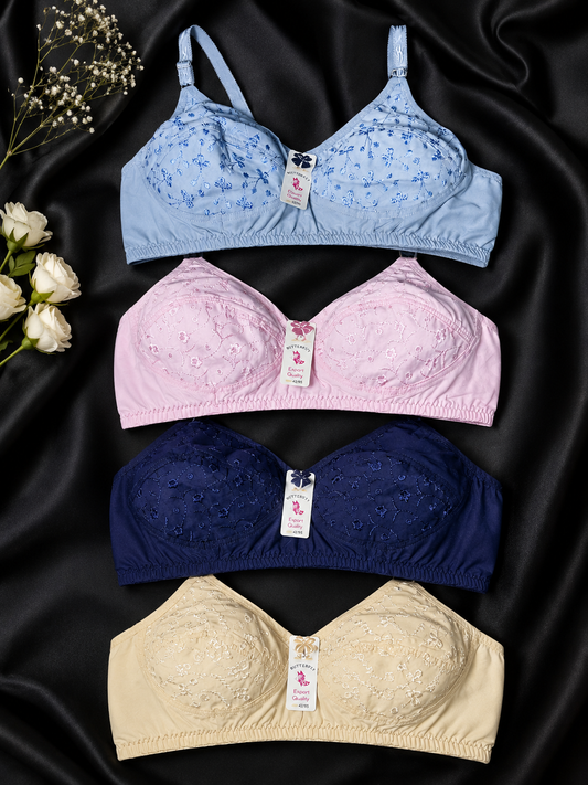 Butterfly Imported Quality Pure Cotton Embroidered Bra | Full Coverage