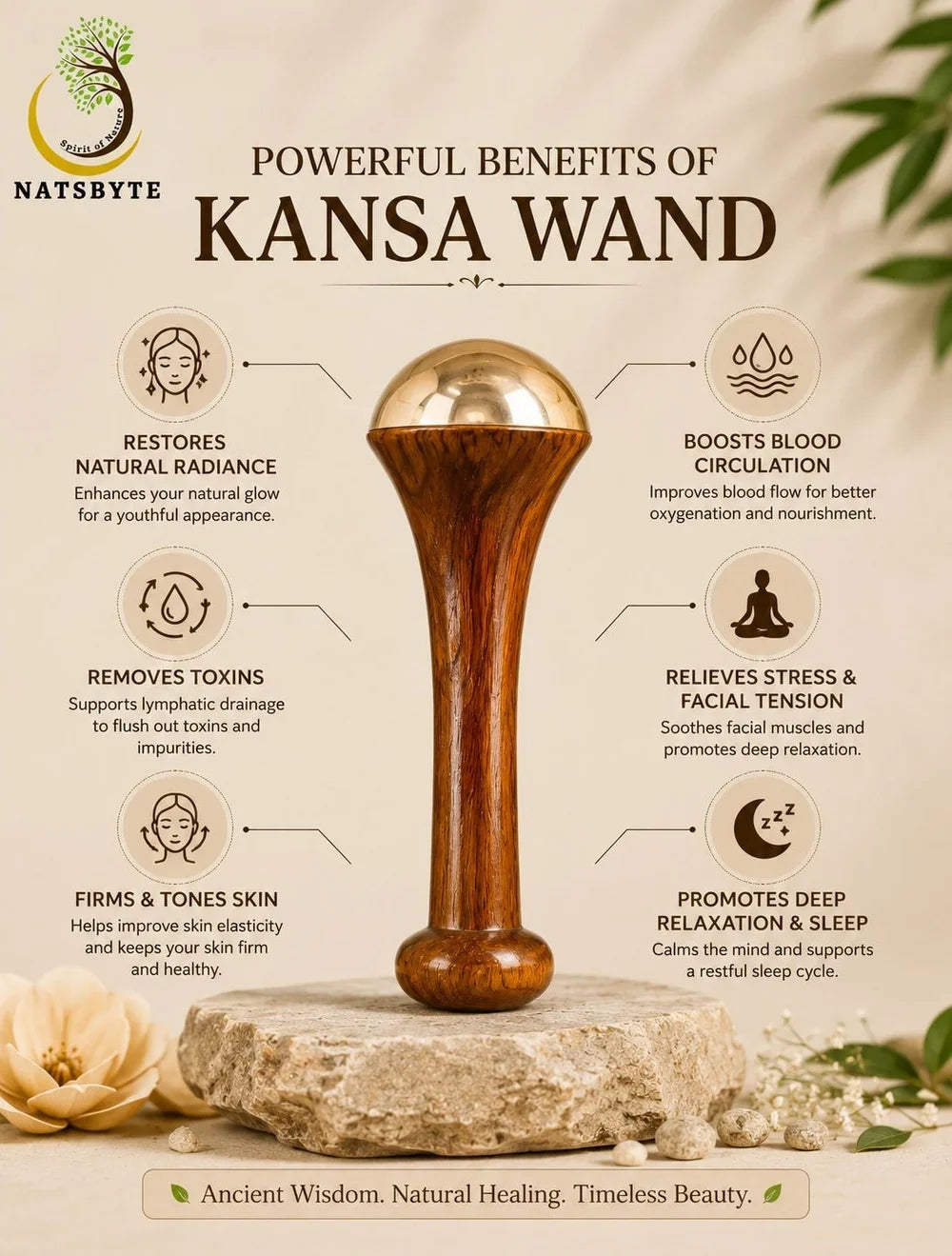 Kansa Wand Face & Body Massager | Bronze Copper-Tin Wellness Tool