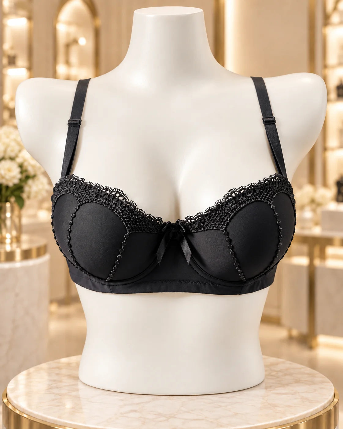 Black Double Padded Half Cup Bra for Women