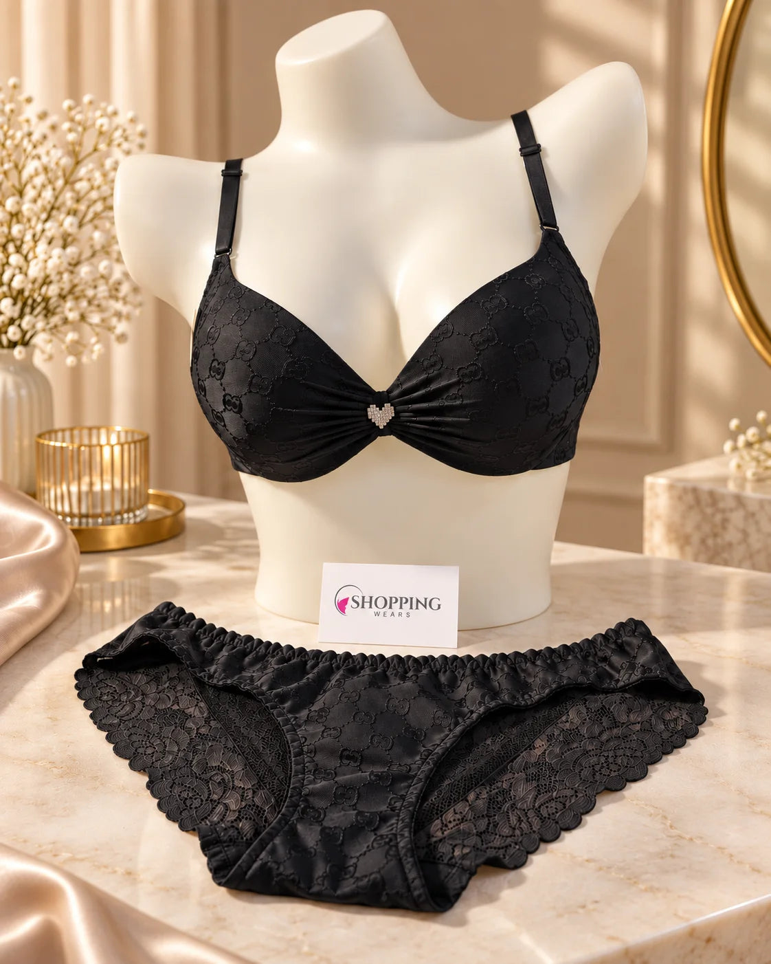 Heart Detail Double Padded Push-Up Bra & Panty Set