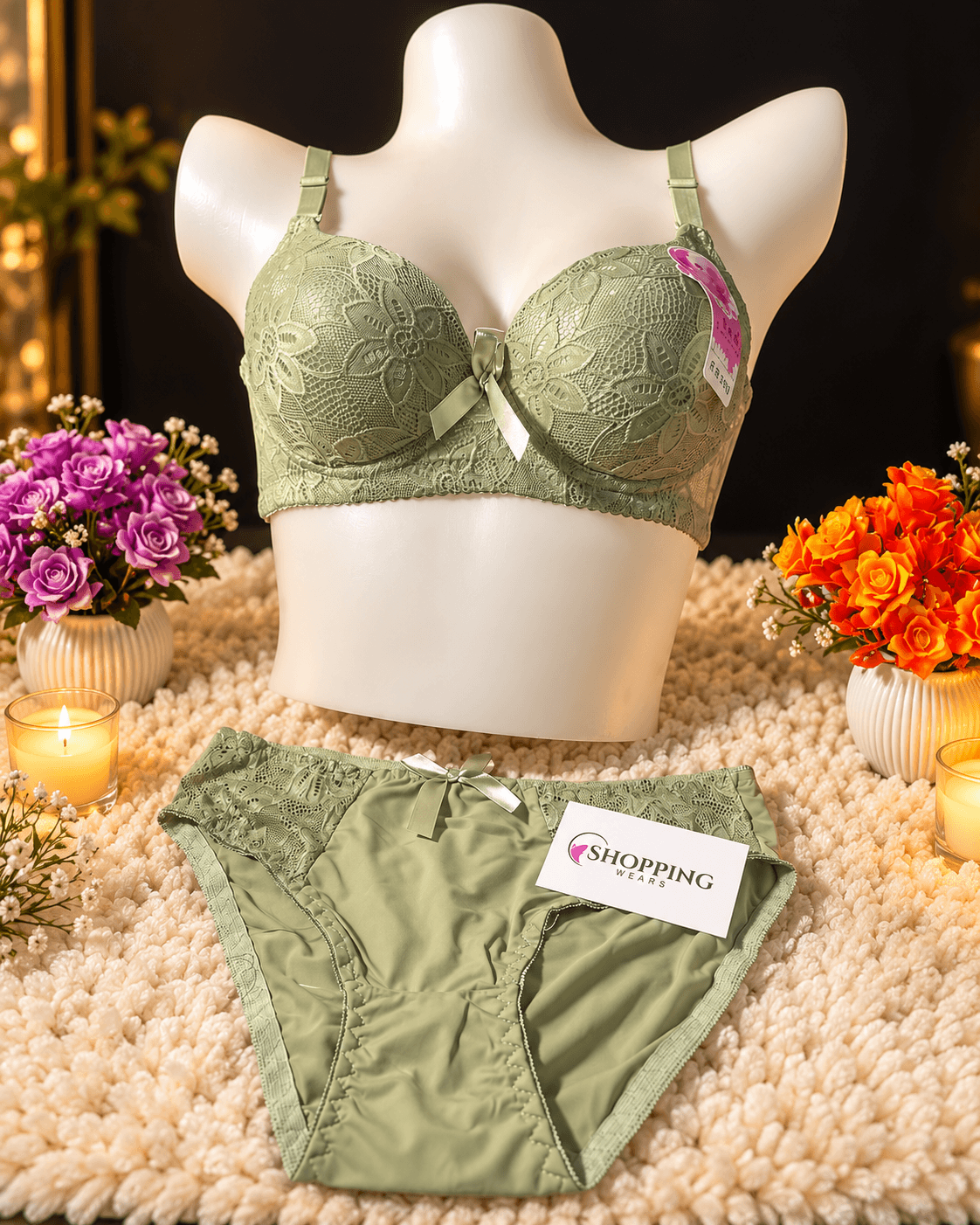 Premium Floral Lace Bra & Panty Set for Women – Sizes 32–38
