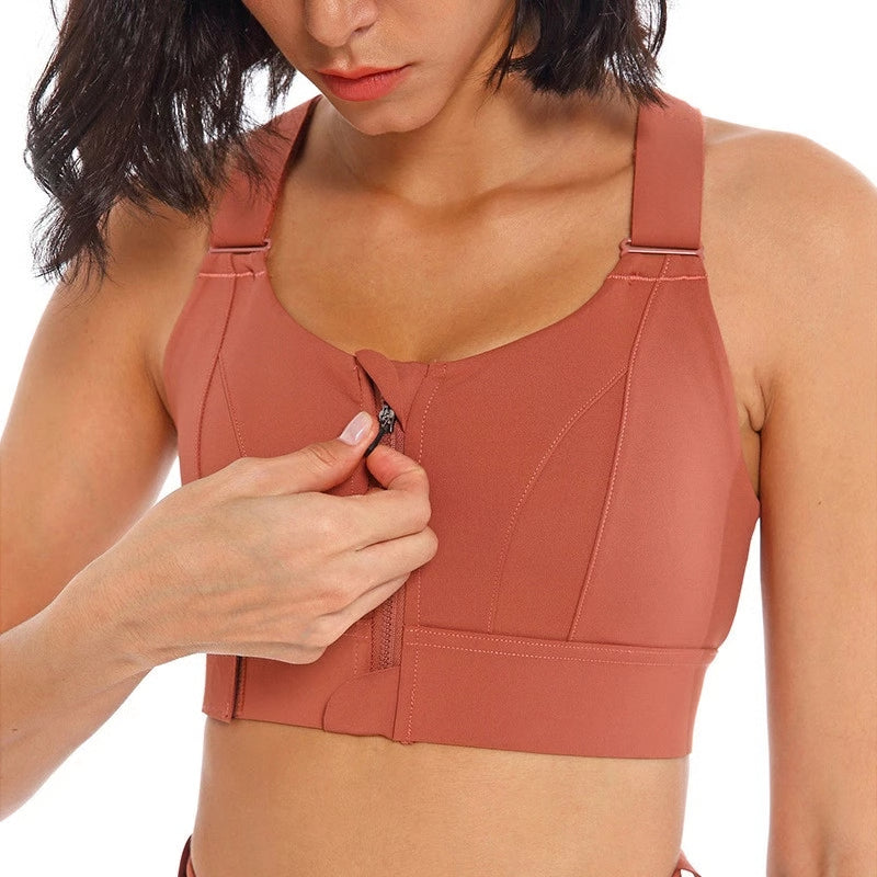 Front Zip Sports Bra with Criss Cross Back