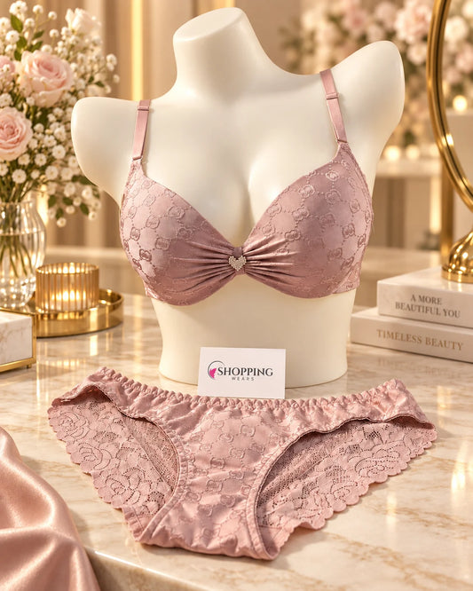 Heart Detail Double Padded Push-Up Bra & Panty Set