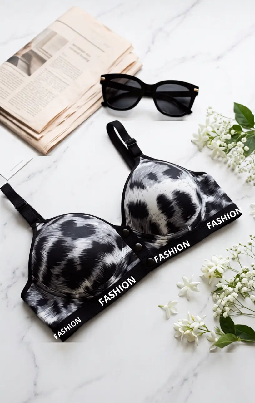 Front button printed bra for women