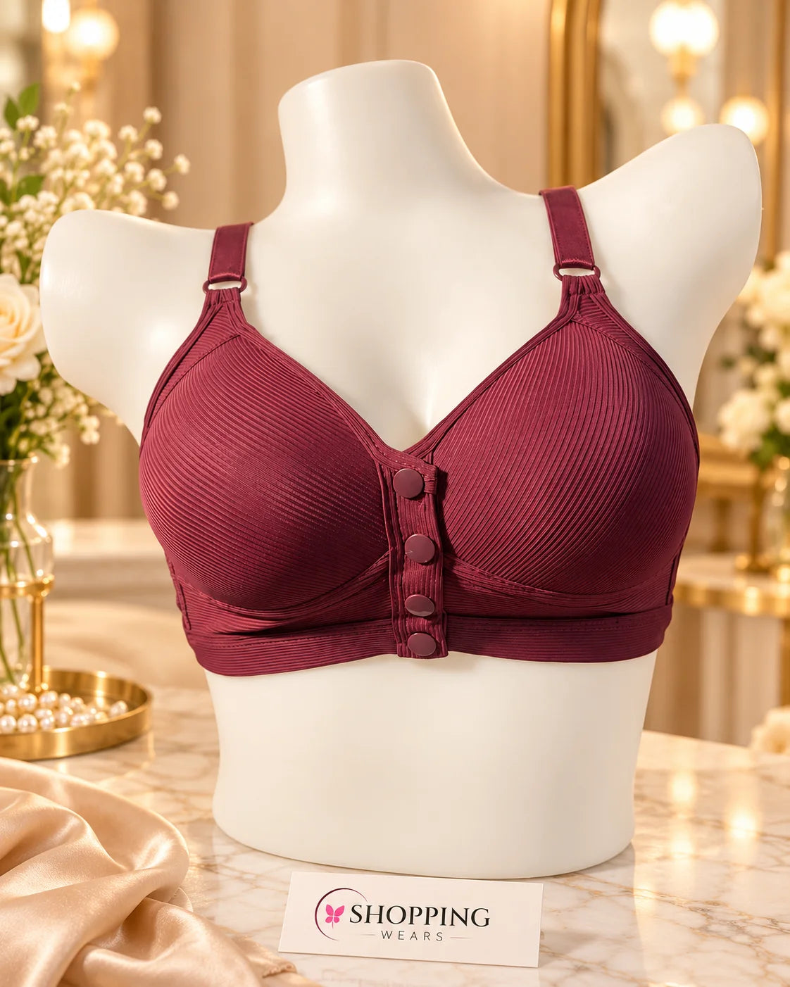Front Button Padded Bra for Women Front View