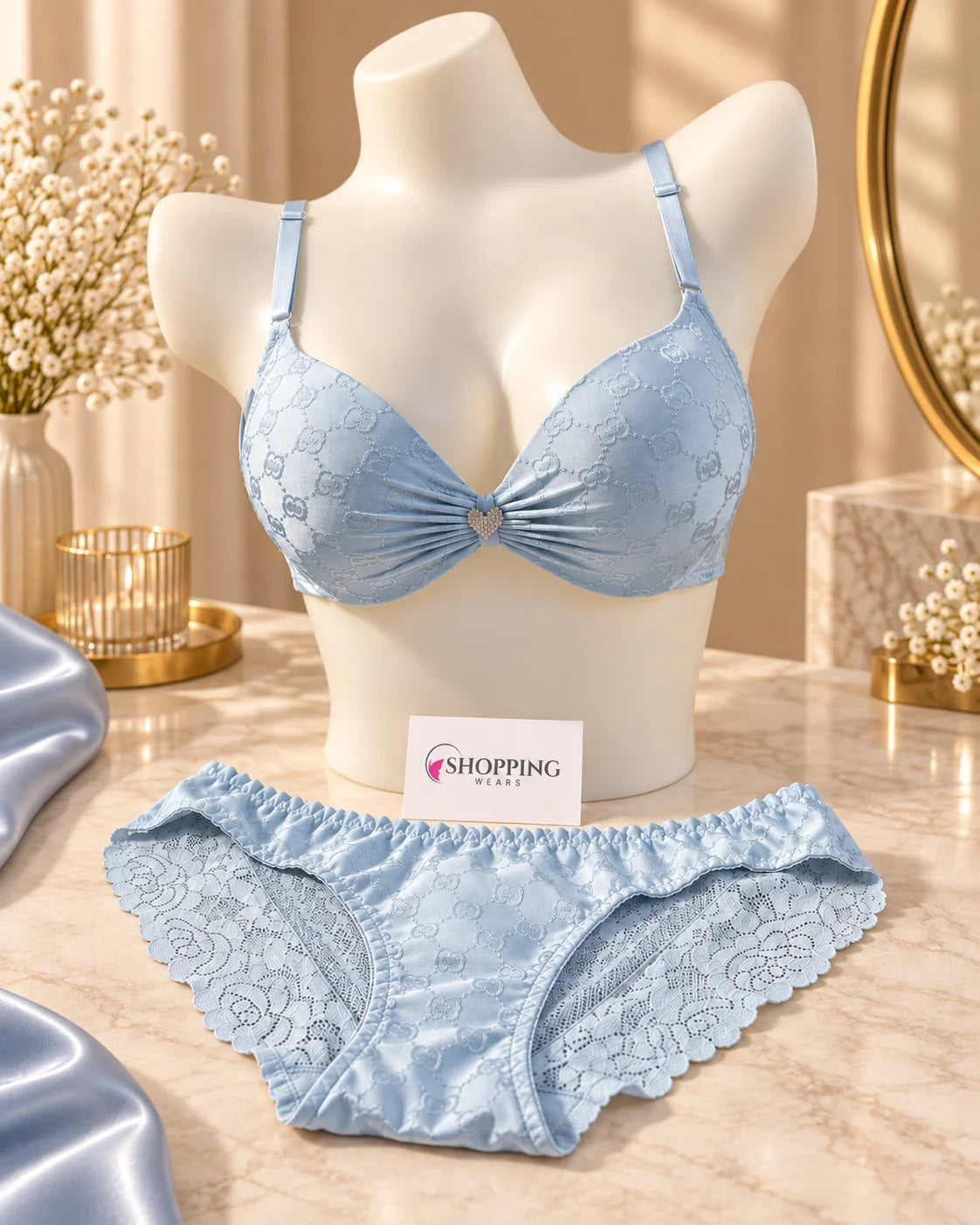 Heart Detail Double Padded Push-Up Bra & Panty Set