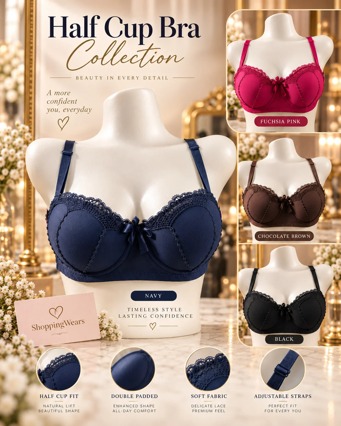 Lace Detail on Double Padded Bra for Women