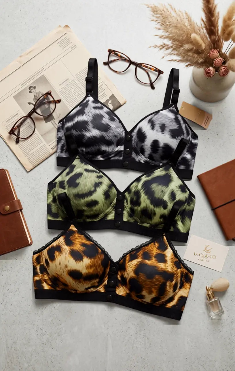 Leopard Print Front Open Bra for women in Pakistan