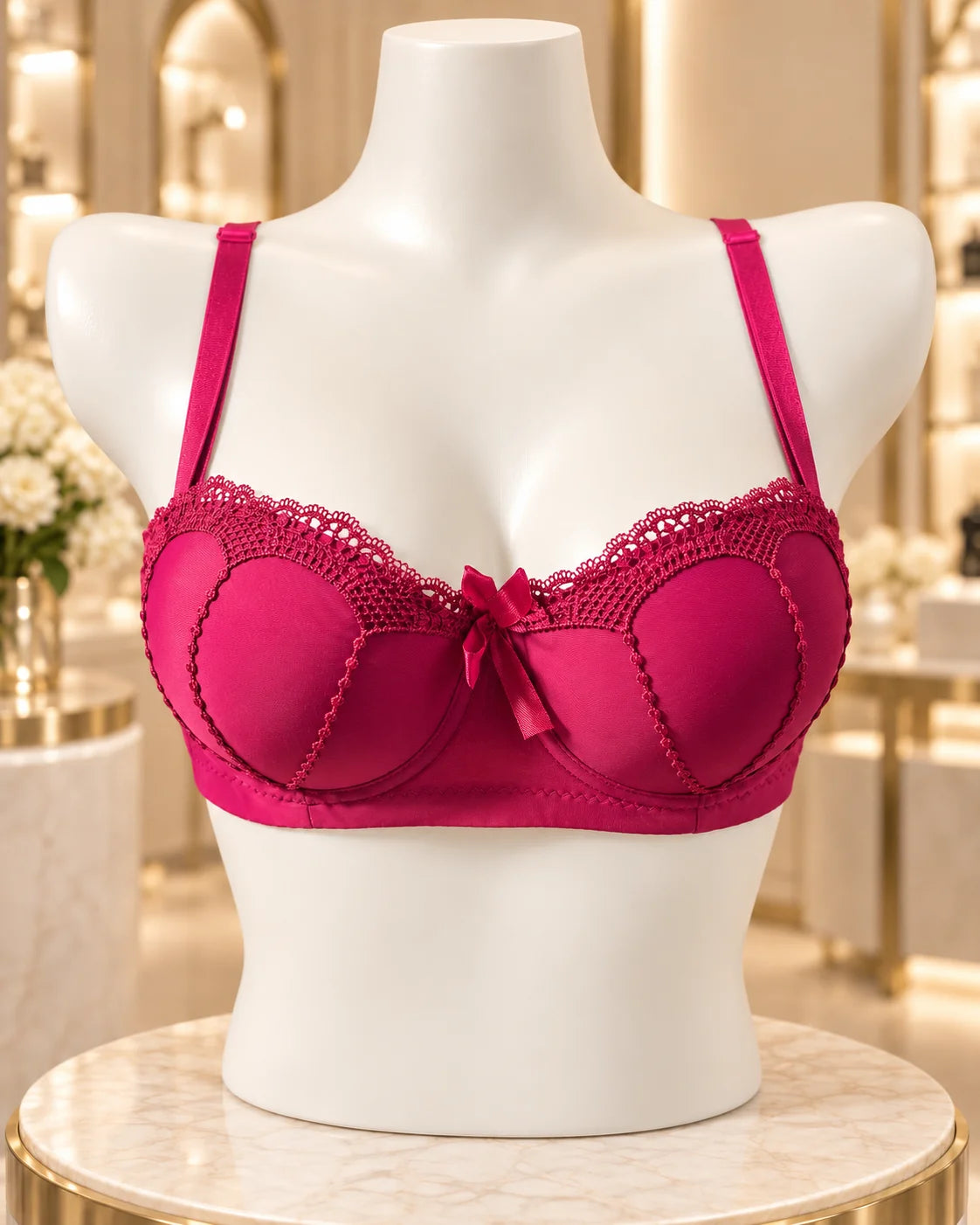Mahroon Padded Half Cup Bra for Women