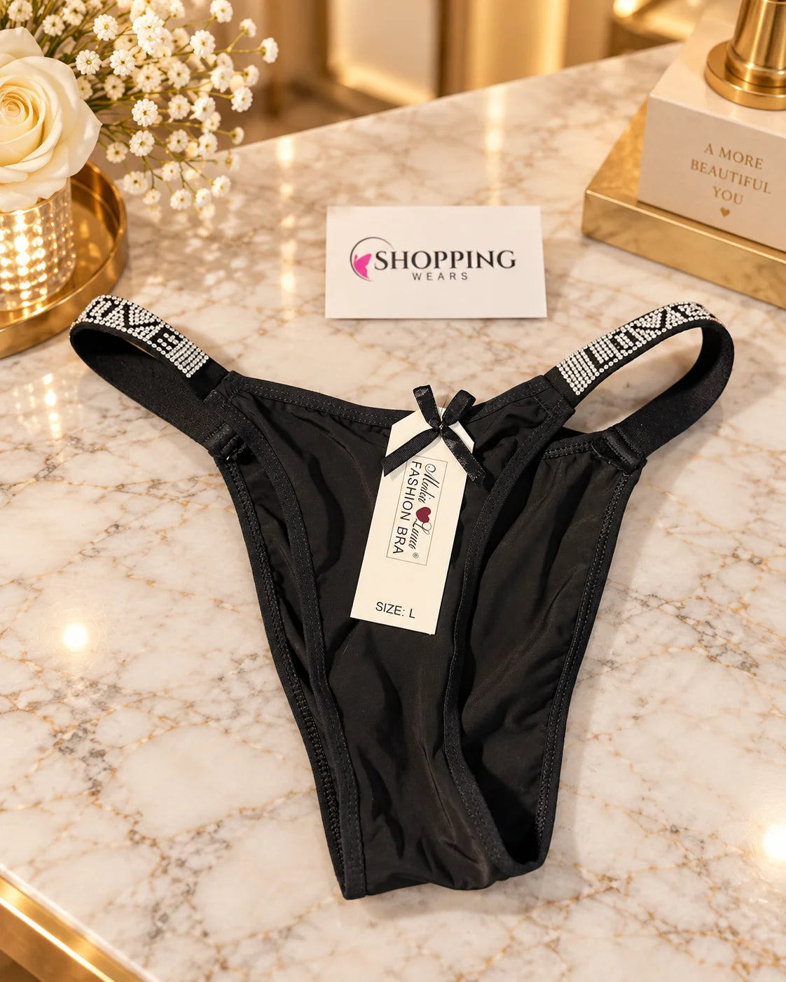 LOVE Rhinestone Strap Double Padded Bra Set for Women Pakistan