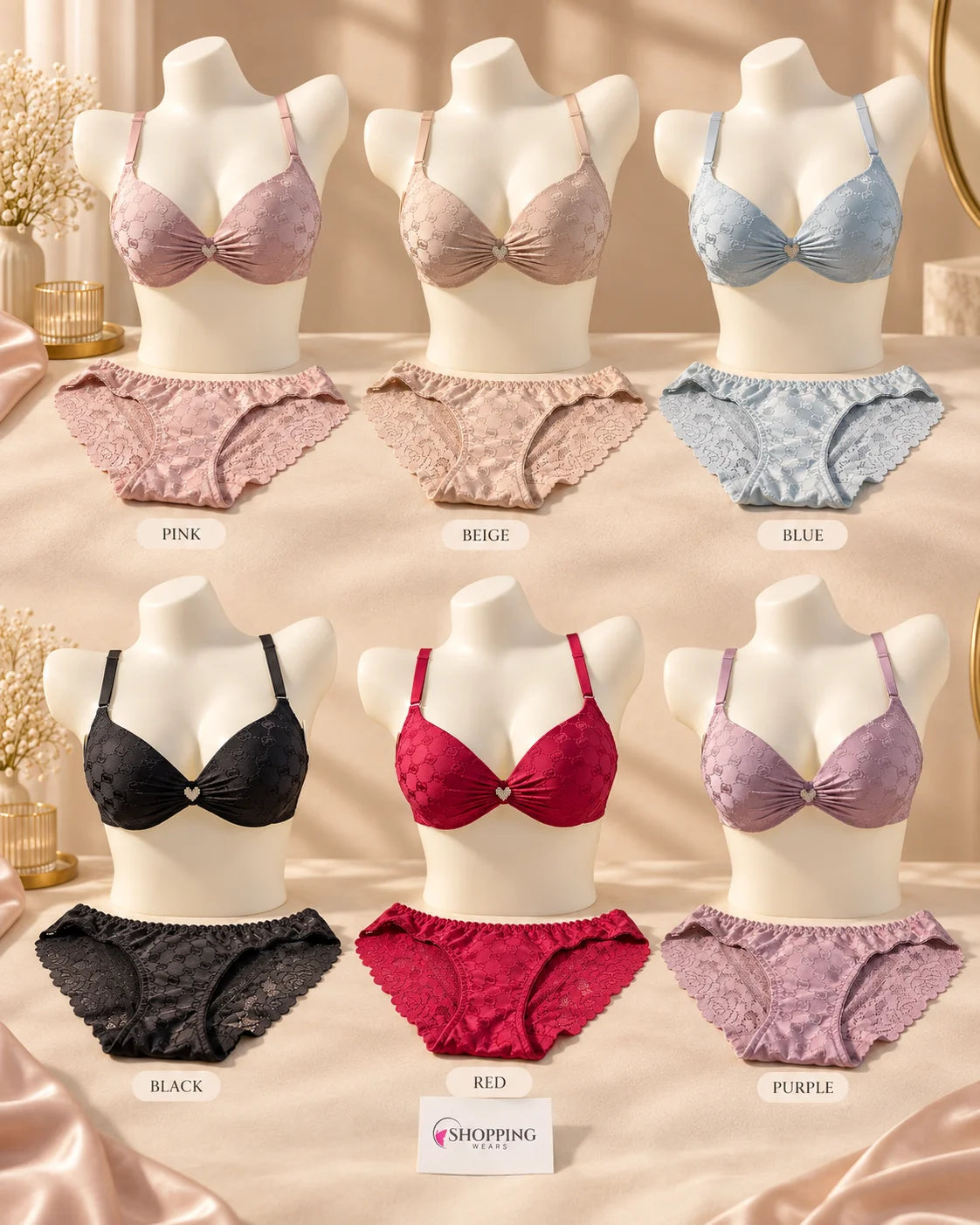 Heart Detail Double Padded Push-Up Bra & Panty Set