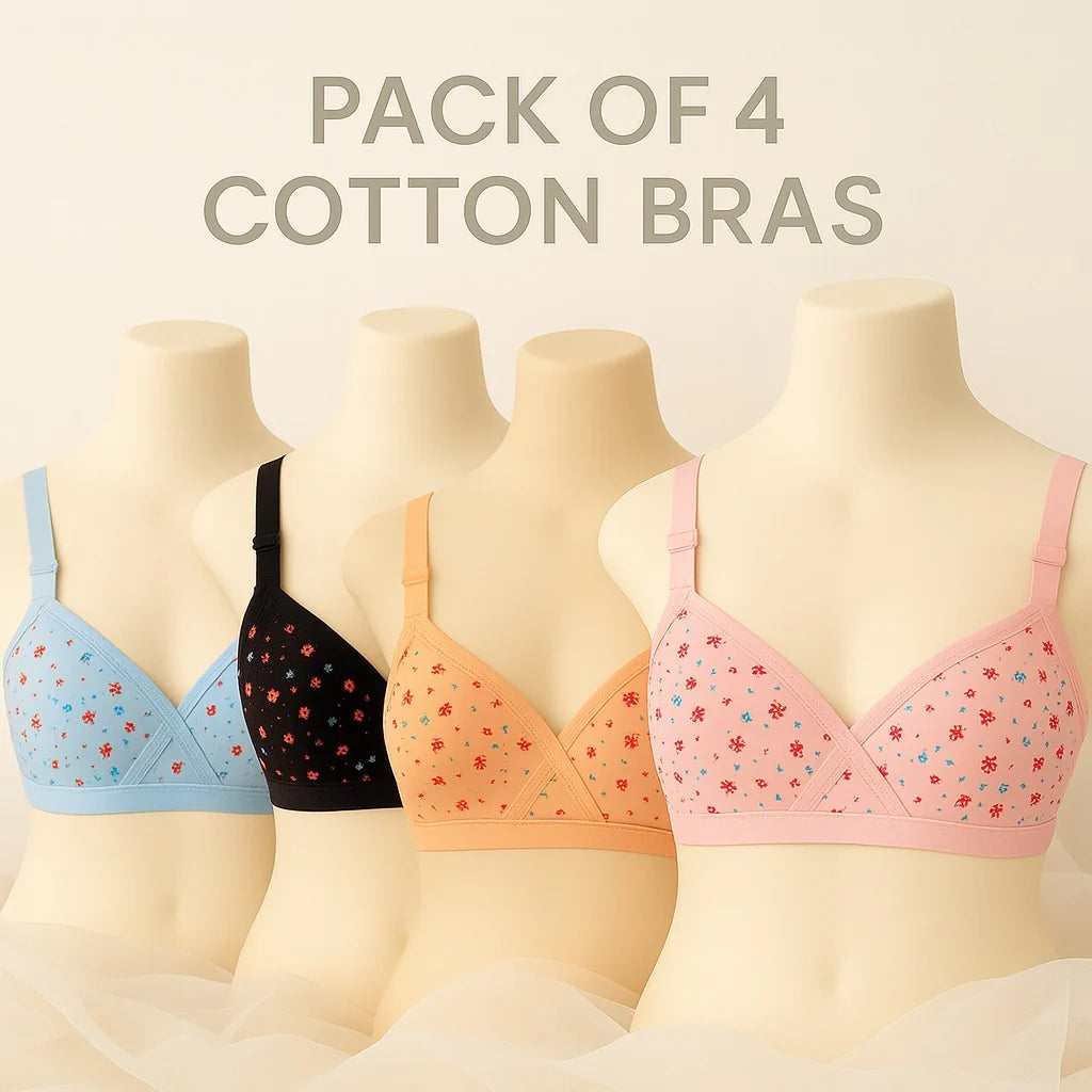 Pack Of 4 Soft Cotton Hosiery Fabric Imported Style Printed Bra