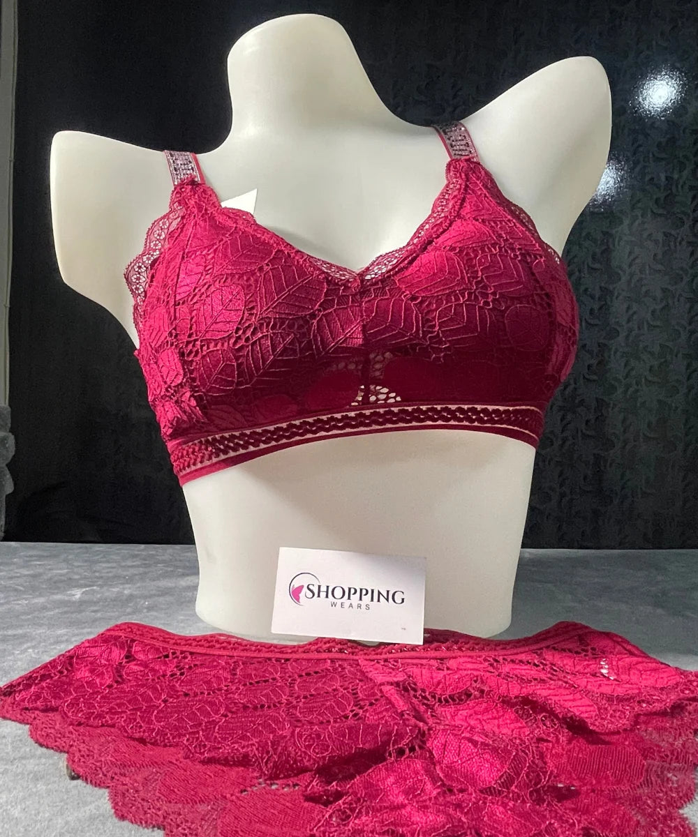 Rhinestone Strap Lace Bra and Panty Set for Women Pakistan