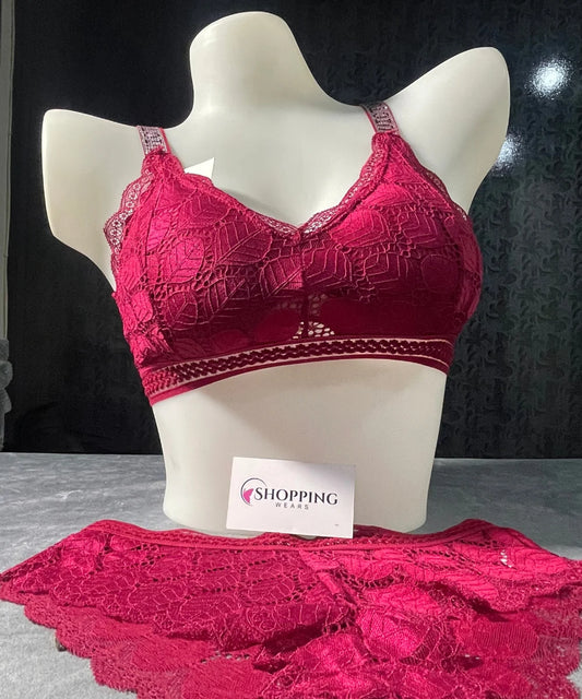 Rhinestone Strap Lace Bra and Panty Set for Women Pakistan