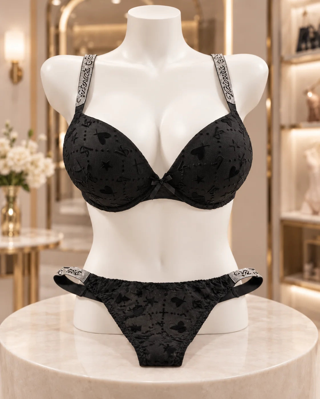 Rhinestone Letter Strap Detail on Women's Bra