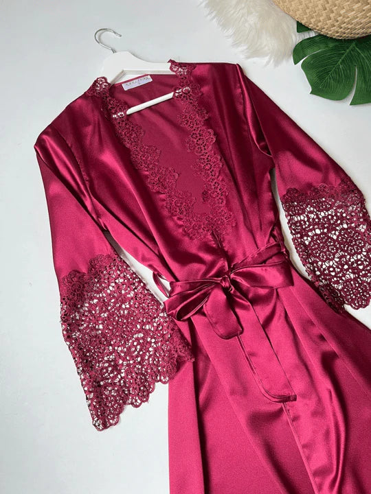 Maroon Nightgown Dressing Gown Set 6-Piece