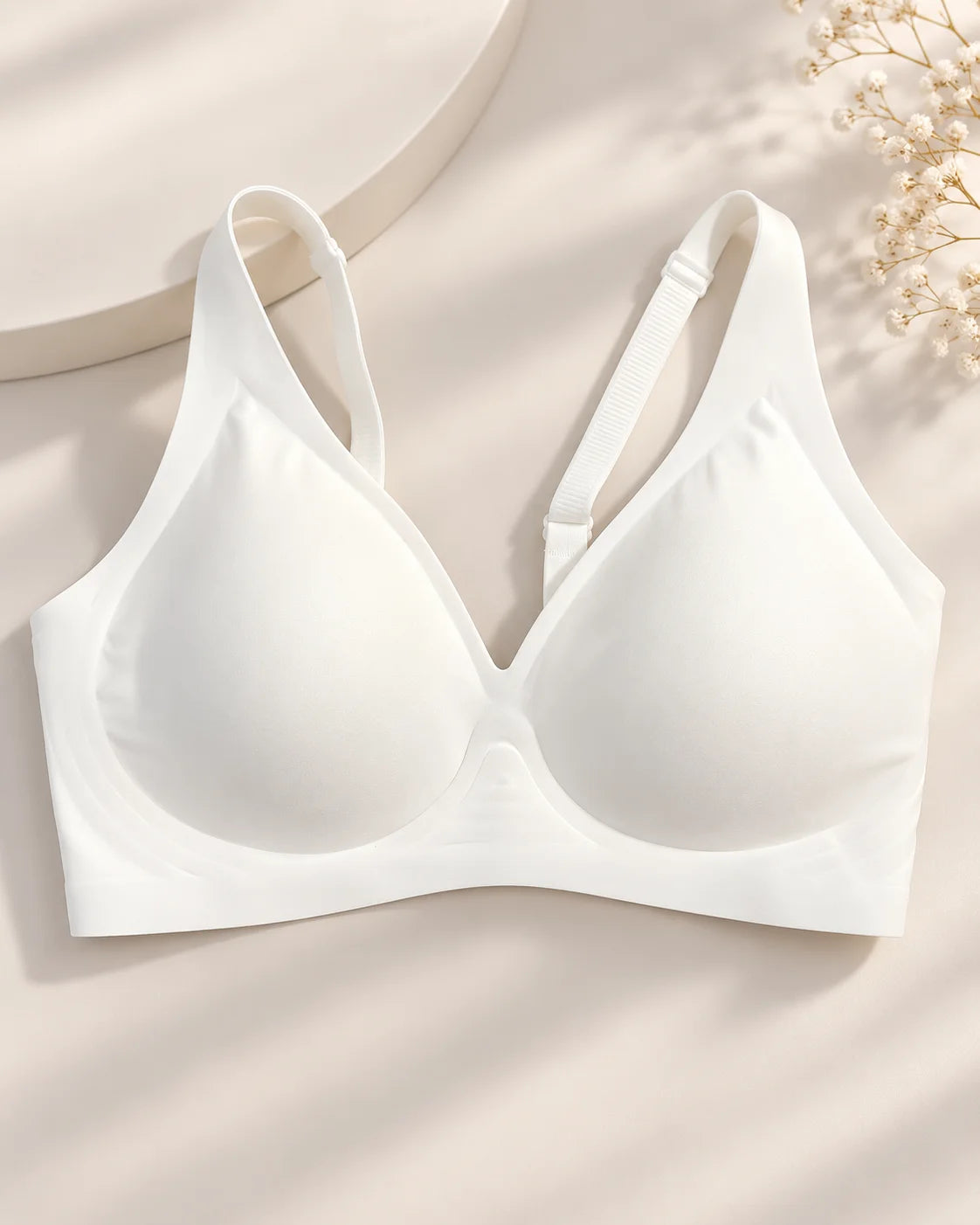 White Deep V Seamless Jelly Bra for Women Front View