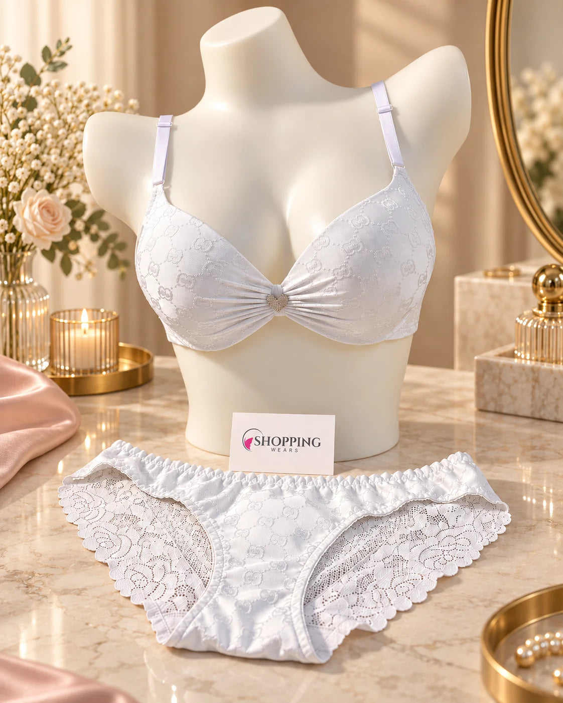 Heart Detail Double Padded Push-Up Bra & Panty Set